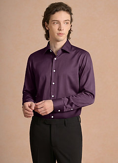 front Julian Plum Stretch Satin Dress Shirt