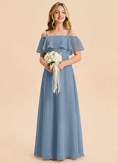 Azazie Maggie Junior Dusty Blue A-Line Off the Shoulder Chiffon Dress image4