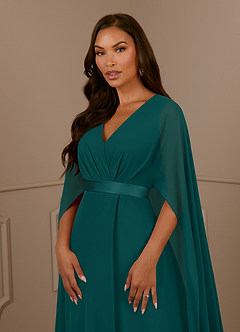 Azazie Isa Mother of the Bride Dresses Peacock A-Line V-Neck Pleated Chiffon Dress image5