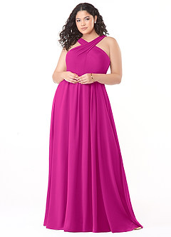 Azazie Dixie Bridesmaid Dresses Fuchsia A-Line Halter Pleated Chiffon Dress image7