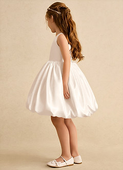 Azazie Nirvana Robe Demoiselle D'honneur Fillette Robe Princesse en Mat Satiné Rayé Albâtre Blanc image4