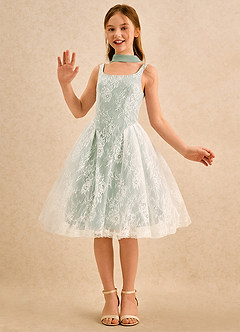 Azazie Cubbie Junior Formal vestidos de niña de las flores Vestido de Salvia Polvorienta de Encaje de Corte en A image5