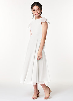 Azazie Payton Junior Vestido de Blanco de Gasa de Corte en A con Lazo image4