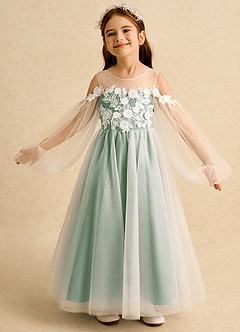 Azazie Zimi Flower Girl Dresses Matcha Ball-Gown Sweetheart Neckline Tulle Dress image4