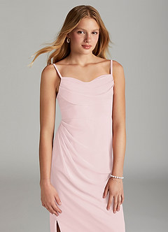 Azazie Mai Junior Blushing Pink Sheath Pleated Chiffon Dress image5