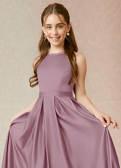 Azazie Arianthe Junior Vintage Mauve A-Line with Pockets Matte Satin Dress image5