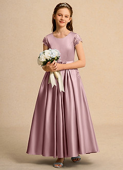 Azazie Bunny Girl vestidos de niña de las flores Vestido de Rosa Polvorienta de Encaje de Princesa image3