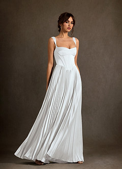 Azazie Dean At-home Try On Dresses Diamond White Sheath Sweetheart Neckline Stretch Satin Dress image4