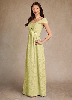 Azazie Myrtle Mother of the Bride Dresses Lemon Sorbet A-Line Pleated Floral Burnout Dress image2