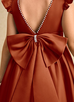 Azazie Dumpling Flower Girl Dresses Paprika A-Line Bow Matte Satin Dress image6
