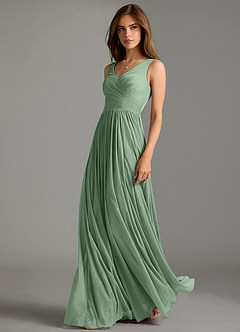 Azazie Keyla Bridesmaid Dresses Matcha A-Line Pleated Mesh Dress image1