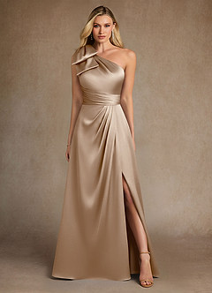 Azazie Easton Abiti per la Madre della Sposa Abito A-Line in Raso Elasticizzato Monospalla Taupe image1