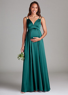 Azazie Emree Maternity Bridesmaid Dresses A-Line Stretch Satin Floor-Length Dress with Pockets image1