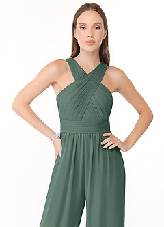 Azazie Berdie Bridesmaid Dresses Sea Moss Halter Chiffon Jumpsuit image5