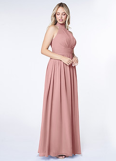 Azazie Iman Robes de demoiselle d'honneur Robe Trapèze en Mousseline de soie Ligne A froncée Rose Poussiéreuse image3