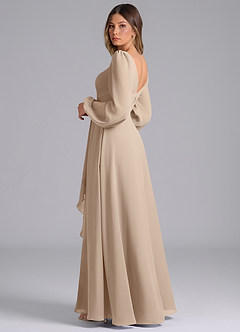 Azazie Liah Vestidos de damas de honor Vestido de Gris Pardo de Gasa de Corte en A con Manga larga image2