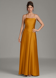 Azazie Eris Bridesmaid Dresses Butterscotch A-Line Pleated Stretch Satin Dress image3