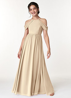 Azazie Seneca Junior A-Linie Schulterfrei Chiffon Kleid Champagner image3