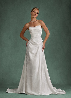 Azazie Tempest Wedding Dresses Diamond White A-Line Strapless Floral Jacquard Dress image1