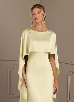 Azazie Eli Mother of the Bride Dresses Lemon Sorbet Sheath Boatneck Stretch Satin Dress image5