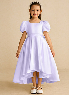 Azazie Zippy Flower Girl Dresses Lilac A-Line with Sleeves Matte Satin Dress image3