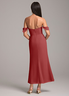 Azazie Saige Jurken voor bruidsmeisjes Converteerbaar Jurk van Chiffon met Kolom Off the Shoulder Roest image5
