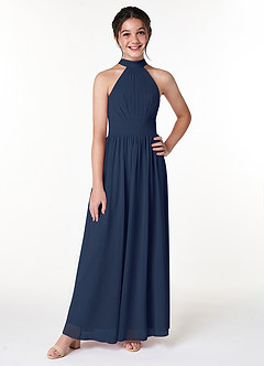 Azazie Iman Junior Dark Navy A-Line Pleated Chiffon Dress image4