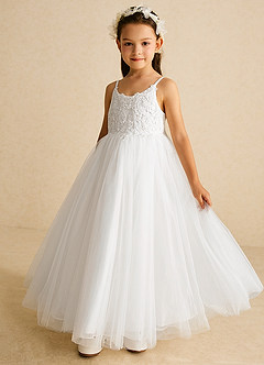 Azazie Buttercup Flower Girl Dresses Ivory A-Line Lace Tulle Dress image5