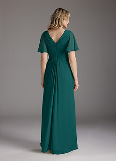 Azazie Morning Glory Kleider für die Brautmutter A-Linie V-Hals Gerüscht Chiffon Kleid Pfau image2