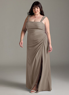 Azazie Jesaphine Bridesmaid Dresses Taupe Sheath Bow Chiffon Dress image12