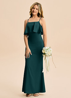 Azazie Galene Junior Syrena Satyna elastyczna Długość podłogi Młodsza druhna Sukienka image4