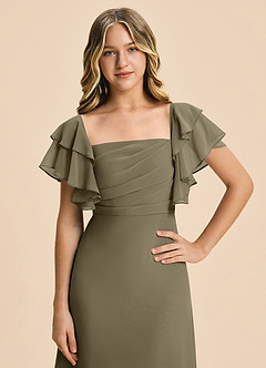 Azazie Jalynn Junior Vestido Verde Sauce de Gasa de Corte en A con Drapeado image7