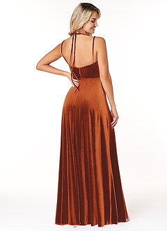 Azazie Sora Bridesmaid Dresses Burnt Orange A-Line Halter Bow Velvet Dress image2