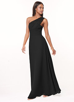 Azazie Ashley At-home Try On Dresses Black A-Line Ruched Chiffon Dress image4