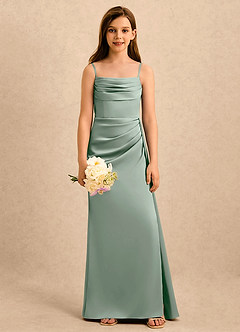 Azazie Shyla Girls Formal Flower Girl Dresses Agave Sheath Pleated Stretch Satin Dress image4