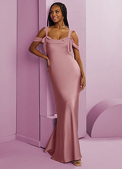 Barbie ♥ Azazie Brudtärnklänningar Klänning av Tubklänning i Stretch Satin Plisserad Dammig Ros image3