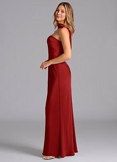 Azazie Lusinda Brudtärnklänningar Klä av Sjöjungfru i Stretch Satin Axelbandslös Granatäpple image5