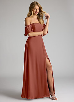 Azazie Sue Bridesmaid Dresses Auburn A-Line Off the Shoulder Chiffon Convertible Dress image5