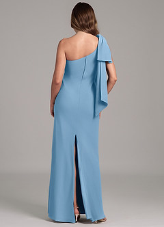 Azazie Capri Bridesmaid Dresses Steel Blue A-Line One Shoulder Chiffon Dress image2