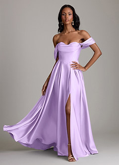 Azazie Loisa Abiti da Damigella Abito A-Line in Raso Elasticizzato a Spalla Scoperta Lilla image1