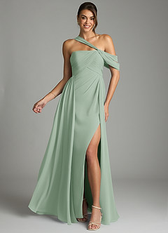 Azazie Kassandra Bridesmaid Dresses Agave A-Line Off the Shoulder Chiffon Dress image1