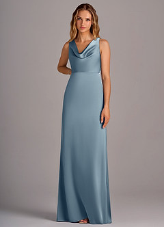 Azazie Wrenlee Bridesmaid Dresses Dusty Blue A-Line Stretch Satin Dress image6