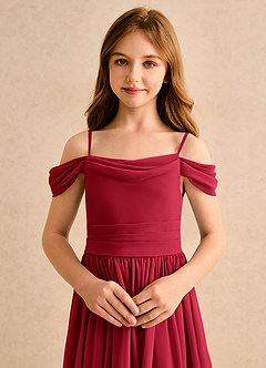 Azazie Shia Girls Formal Flower Girl Dresses Scarlet A-Line Off the Shoulder Chiffon Dress image6