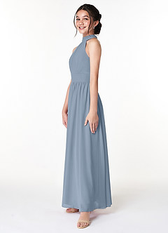 Azazie Iman Junior Dusty Blue A-Line Pleated Chiffon Dress image5