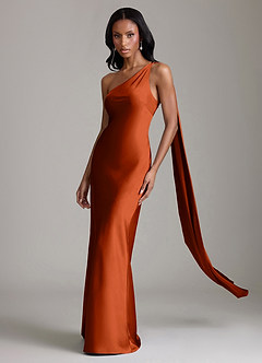 Azazie Galinda Brudtärnklänningar Klä av Sjöjungfru i Stretch Satin Ena axeln Paprika image1