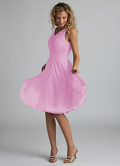 Azazie Grace Bridesmaid Dresses Candy Pink A-Line Pleated Chiffon Dress image3