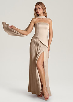 Azazie Tierney Brautjungfernkleider Wandelbar A-Linie Schulterfrei Chiffon Kleid Taupe image1