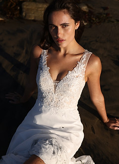 Azazie Trixie Abiti da Sposa Abito A-Line in Chiffon Lustrini Bianco Diamante Champagne image3