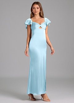 Azazie Demia Bridesmaid Dresses Sky Blue Sheath Sweetheart Neckline Stretch Satin Dress image4