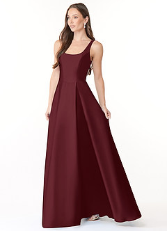 Azazie Neve Bridesmaid Dresses Cabernet Ball-Gown with Pockets Stretch Satin Dress image3
